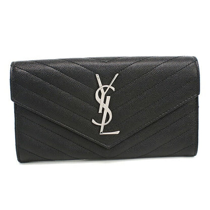 中古 サンローラン 長財布二折 レディース ブランド SAINT LAURENT ラージフラップウォレット 372264 ブラック 財布 USDSL103840011