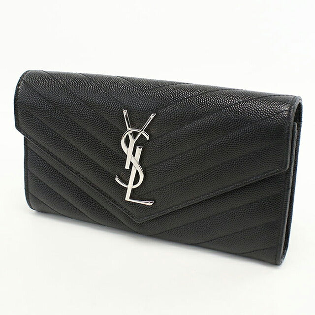 中古 サンローラン 長財布二折 レディース ブランド SAINT LAURENT ラージフラップウォレット 372264 ブラック 財布 USDSL103840011