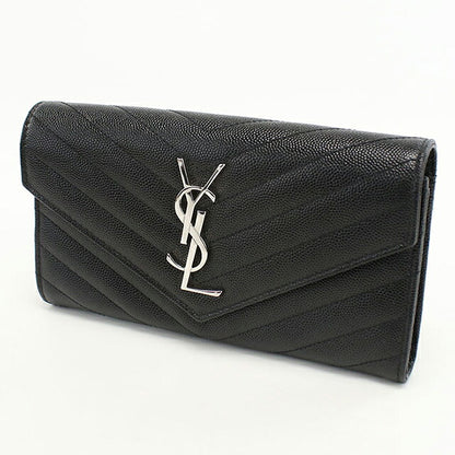 中古 サンローラン 長財布二折 レディース ブランド SAINT LAURENT ラージフラップウォレット 372264 ブラック 財布 USDSL103840011