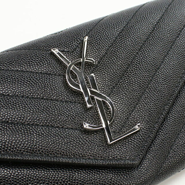 中古 サンローラン 長財布二折 レディース ブランド SAINT LAURENT ラージフラップウォレット 372264 ブラック 財布 USDSL103840011