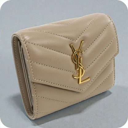 中古 サンローラン 三つ折り財布 レディース ブランド SAINT LAURENT カサンドラ マルチフォールドウォレット 692061 ベージュ 財布 USDSL103842011