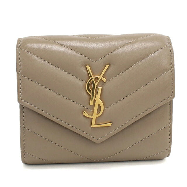 中古 サンローラン 三つ折り財布 レディース ブランド SAINT LAURENT カサンドラ マルチフォールドウォレット 692061 ベージュ 財布 USDSL103842011