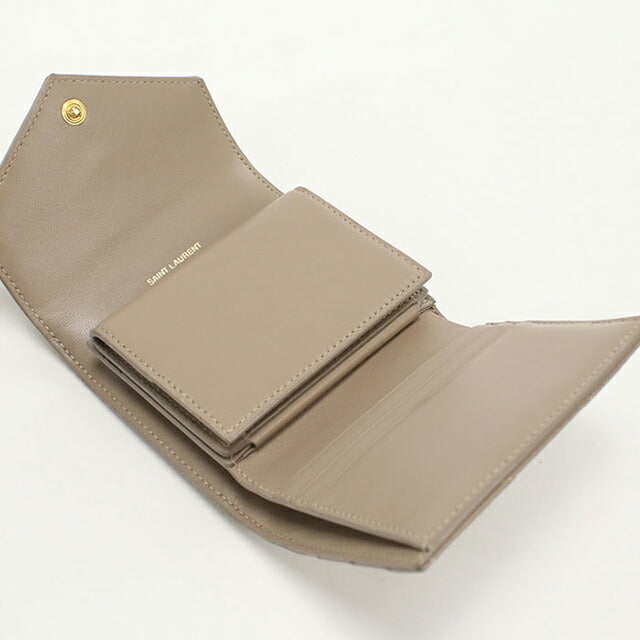 中古 サンローラン 三つ折り財布 レディース ブランド SAINT LAURENT カサンドラ マルチフォールドウォレット 692061 ベージュ 財布 USDSL103842011