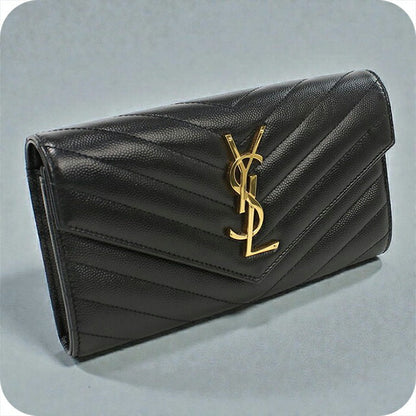 中古 サンローラン 長財布二折 レディース ブランド SAINT LAURENT ラージフラップウォレット 372264 ブラック 財布 USDSL103988011