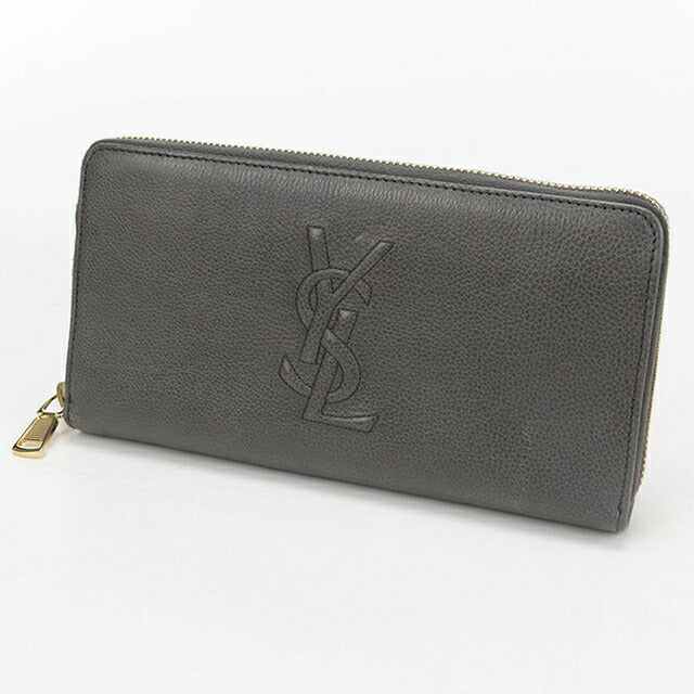 中古 サンローラン 長財布ラウンドファスナー レディース ブランド SAINT LAURENT モノグラム レザー 568995 グレー 財布 USDSL104521011