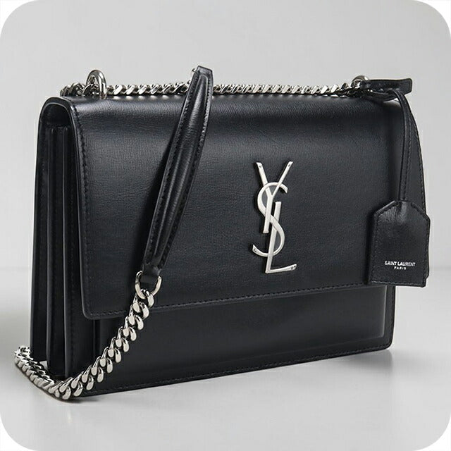 中古 サンローラン ショルダーバッグ レディース ブランド SAINT LAURENT YSLモノグラム サンセット ミディアム レザー 442906 ブラック USDSL104918011