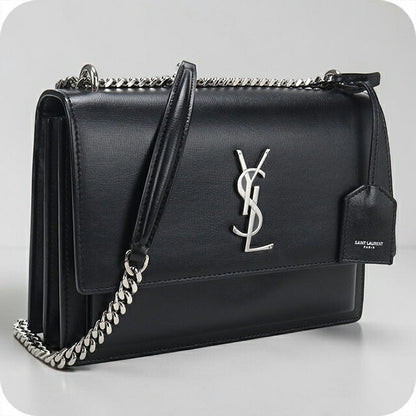 中古 サンローラン ショルダーバッグ レディース ブランド SAINT LAURENT YSLモノグラム サンセット ミディアム レザー 442906 ブラック USDSL104918011