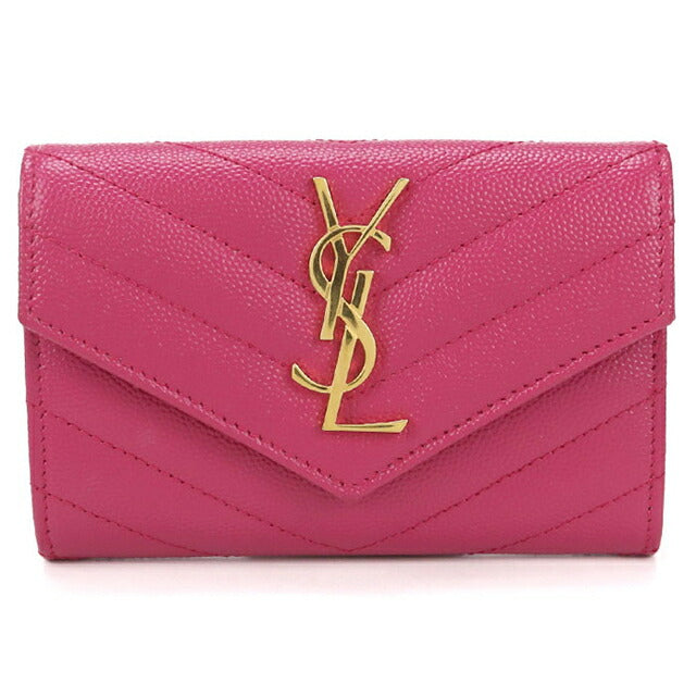 中古 サンローラン 名刺入れ レディース ブランド SAINT LAURENT カサンドラ エンベロープウォレット レザー 414404 ピンク 小物 USDSL105267011