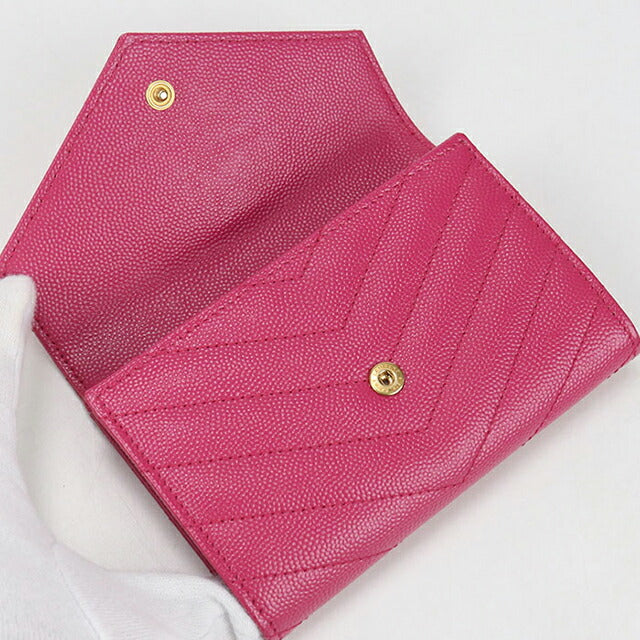 中古 サンローラン 名刺入れ レディース ブランド SAINT LAURENT カサンドラ エンベロープウォレット レザー 414404 ピンク 小物 USDSL105267011