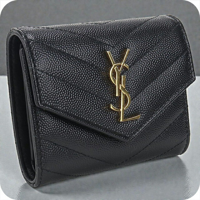 中古 サンローラン 三つ折り財布 レディース ブランド SAINT LAURENT モノグラム マルチフォールドウォレット レザー 692061 ブラック 財布 USDSL105268011