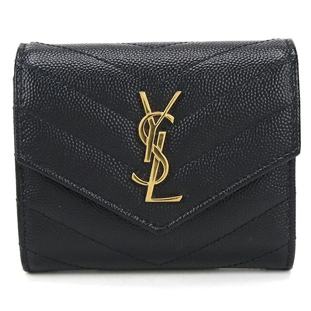 中古 サンローラン 三つ折り財布 レディース ブランド SAINT LAURENT モノグラム マルチフォールドウォレット レザー 692061 ブラック 財布 USDSL105268011