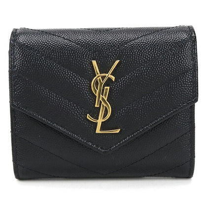 中古 サンローラン 三つ折り財布 レディース ブランド SAINT LAURENT モノグラム マルチフォールドウォレット レザー 692061 ブラック 財布 USDSL105268011