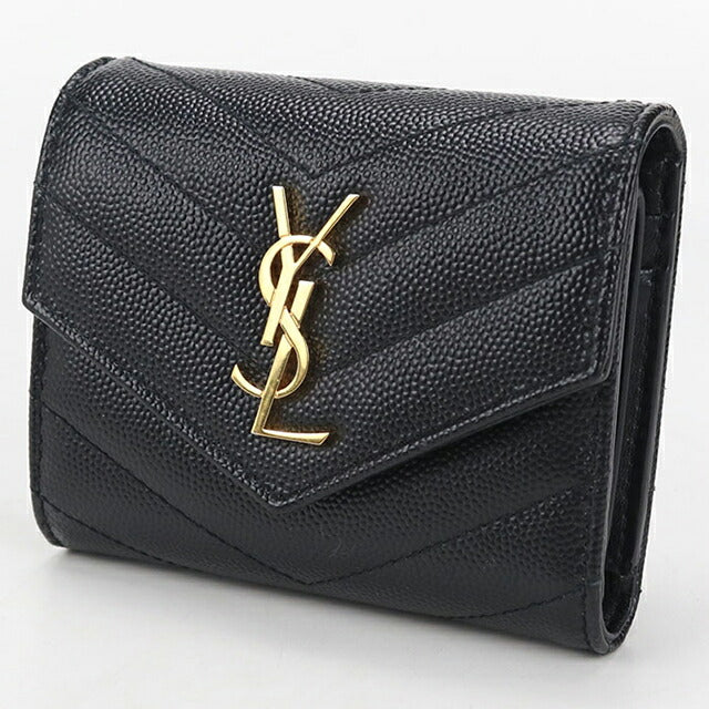 中古 サンローラン 三つ折り財布 レディース ブランド SAINT LAURENT モノグラム マルチフォールドウォレット レザー 692061 ブラック 財布 USDSL105268011