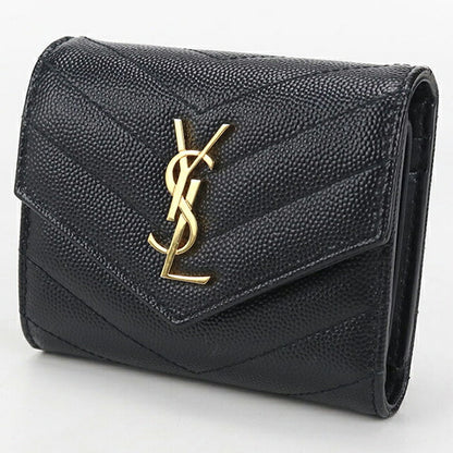 中古 サンローラン 三つ折り財布 レディース ブランド SAINT LAURENT モノグラム マルチフォールドウォレット レザー 692061 ブラック 財布 USDSL105268011