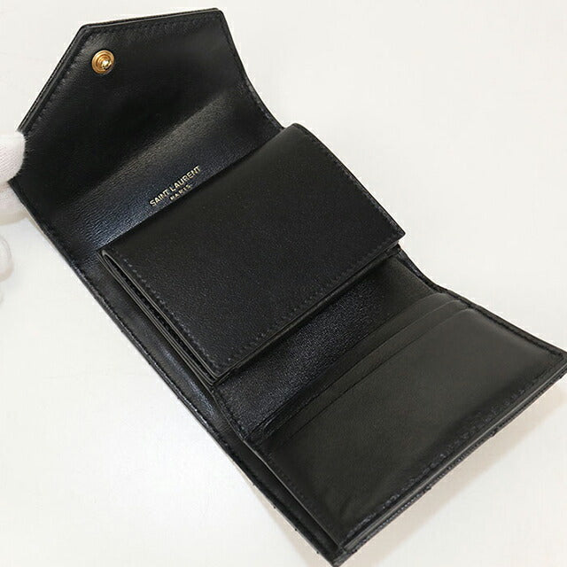 中古 サンローラン 三つ折り財布 レディース ブランド SAINT LAURENT モノグラム マルチフォールドウォレット レザー 692061 ブラック 財布 USDSL105268011