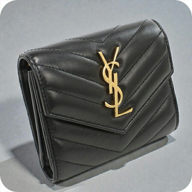中古 サンローラン 三つ折り財布 レディース ブランド SAINT LAURENT カサンドラ コンパクト トリフォールドウォレット 403943 ブラック USDSL105996011