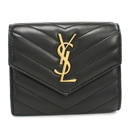 中古 サンローラン 三つ折り財布 レディース ブランド SAINT LAURENT カサンドラ コンパクト トリフォールドウォレット 403943 ブラック USDSL105996011
