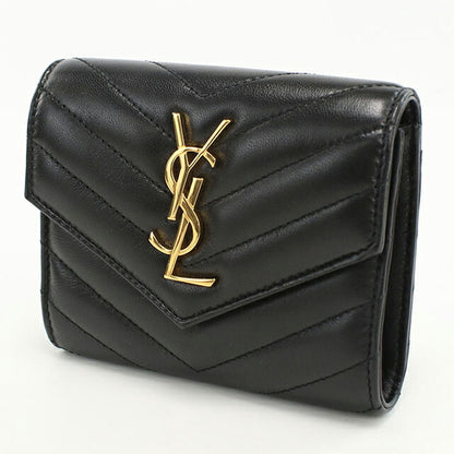 中古 サンローラン 三つ折り財布 レディース ブランド SAINT LAURENT カサンドラ コンパクト トリフォールドウォレット 403943 ブラック USDSL105996011