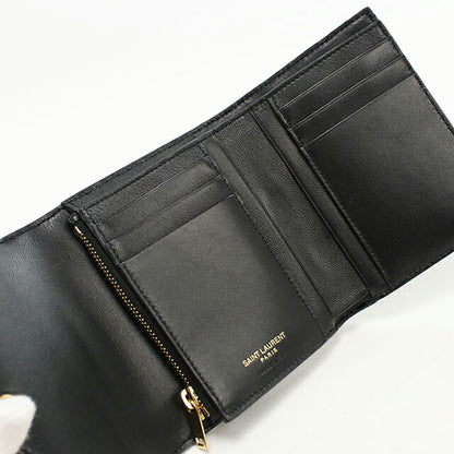 中古 サンローラン 三つ折り財布 レディース ブランド SAINT LAURENT カサンドラ コンパクト トリフォールドウォレット 403943 ブラック USDSL105996011