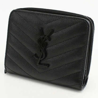 中古 サンローラン 二折財布 レディース ブランド SAINT LAURENT モノグラムコンパクト ジップアラウンドウォレット 668288 ブラック 財布 USDSL106009011