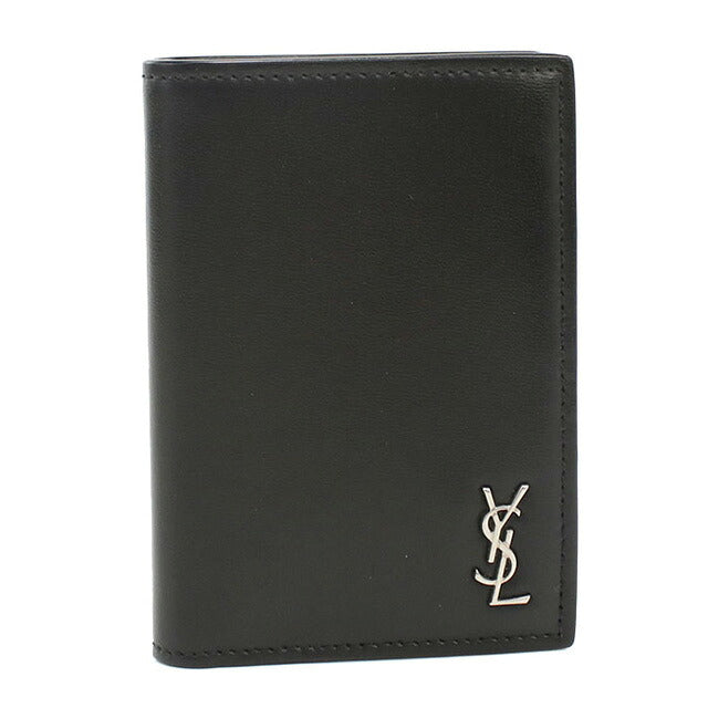 中古 サンローラン 二つ折り財布 二折財布 メンズ ブランド SAINT LAURENT クレジットカード ウォレット 607679 ブラック 財布 USDSL107385011