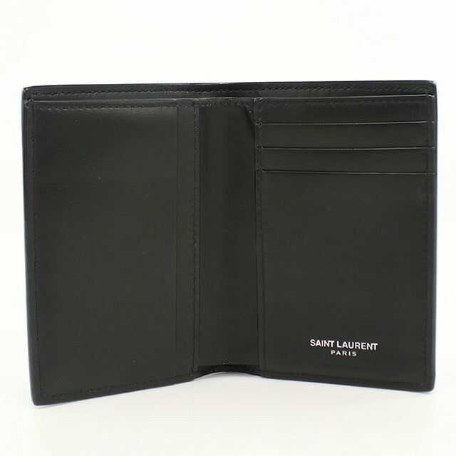 中古 サンローラン 二つ折り財布 二折財布 メンズ ブランド SAINT LAURENT クレジットカード ウォレット 607679 ブラック 財布 USDSL107385011