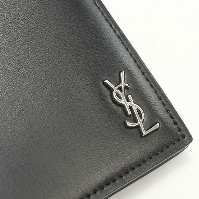 中古 サンローラン 二つ折り財布 二折財布 メンズ ブランド SAINT LAURENT クレジットカード ウォレット 607679 ブラック 財布 USDSL107385011