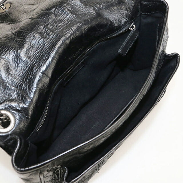 サンローラン ニキ 498894 Yves Saint Laurent Black Quilted Crinkle Leather Medium Niki Bag