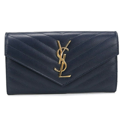 Used Saint Laurent long wallet bi-fold ladies brand SAINT LAURENT Cassandra large flap wallet 372264 navy USDSL109576011