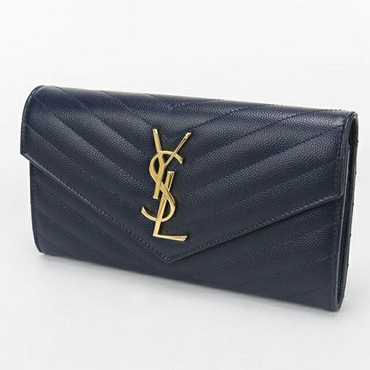 Used Saint Laurent long wallet bi-fold ladies brand SAINT LAURENT Cassandra large flap wallet 372264 navy USDSL109576011
