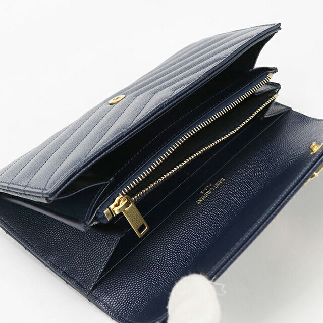 saint laurent 二つ折り財布　カサンドラ　ネイビー　リヴゴーシュ saint laurent 二つ折り財布 カサンドラ ネイビー リヴゴーシュ 【公式
