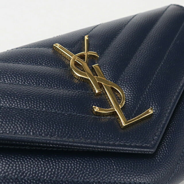 【美品】Saint Laurent キャビアスキン ラージフラップウォレット 長 SAINT LAURENT】YSLライン ラージ フラップウォレット (Saint Laurent