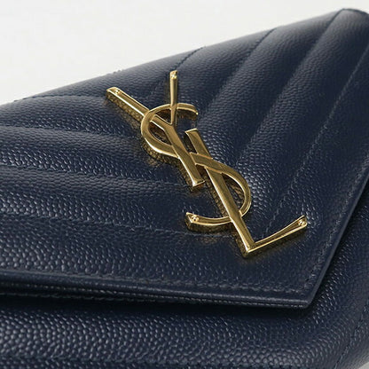 Used Saint Laurent long wallet bi-fold ladies brand SAINT LAURENT Cassandra large flap wallet 372264 navy USDSL109576011