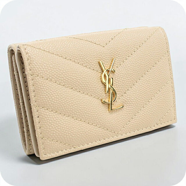 中古 サンローラン 三つ折り財布 三折財布 レディース ブランド SAINT LAURENT モノグラムオリガミ タイニーウォレット 668274 ベージュ USDSL110765011