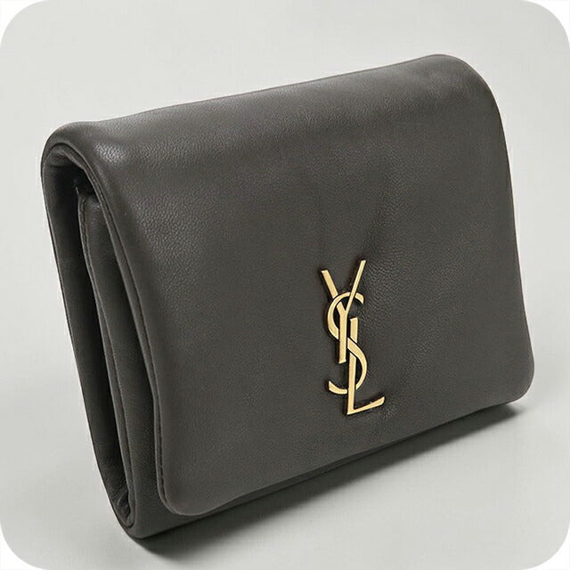 中古 サンローラン 三つ折り財布 三折財布 レディース ブランド SAINT LAURENT 764000 グレー USDSL111292011