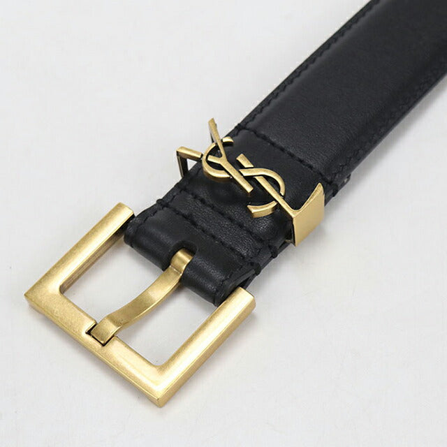 中古 サンローラン ベルト レディース ブランド SAINT LAURENT スクエアバックル レザー 558080 ブラック USDSL112935011