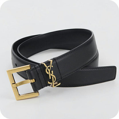 中古 サンローラン ベルト レディース ブランド SAINT LAURENT スクエアバックル レザー 558080 ブラック USDSL112935011