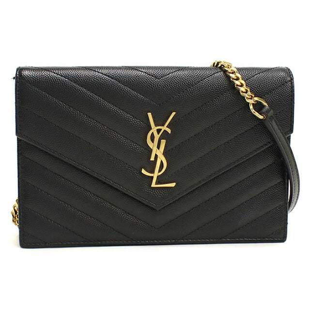 中古 サンローラン チェーンウォレット レディース ブランド SAINT LAURENT カサンドラ レザー 393953 ブラック USDSL113005011