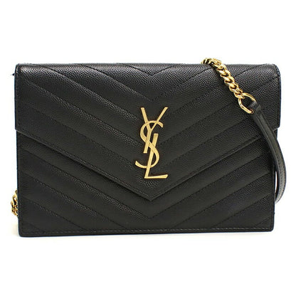中古 サンローラン チェーンウォレット レディース ブランド SAINT LAURENT カサンドラ レザー 393953 ブラック USDSL113005011