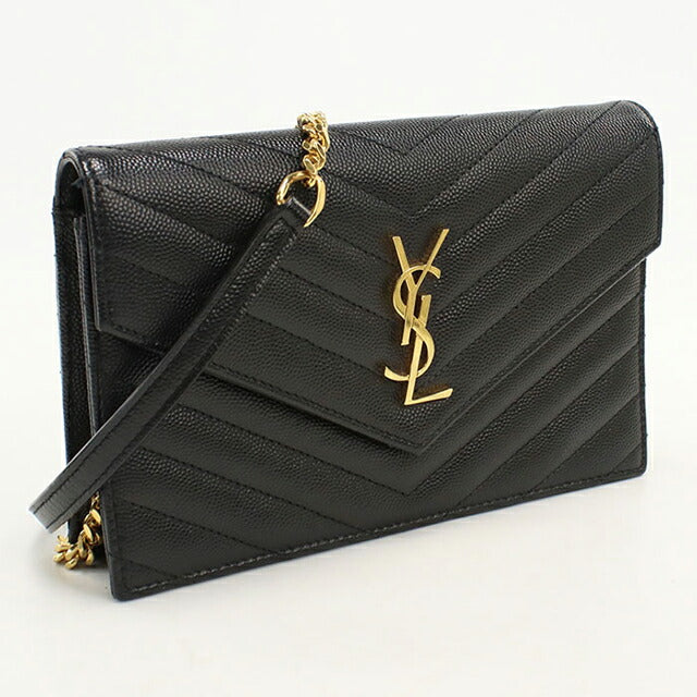 中古 サンローラン チェーンウォレット レディース ブランド SAINT LAURENT カサンドラ レザー 393953 ブラック USDSL113005011