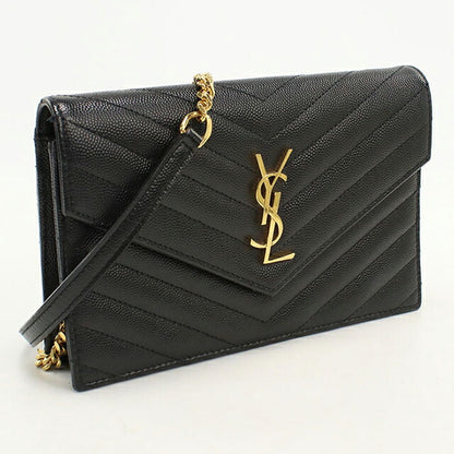 中古 サンローラン チェーンウォレット レディース ブランド SAINT LAURENT カサンドラ レザー 393953 ブラック USDSL113005011