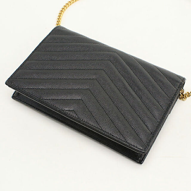 中古 サンローラン チェーンウォレット レディース ブランド SAINT LAURENT カサンドラ レザー 393953 ブラック USDSL113005011