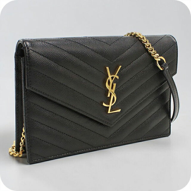 中古 サンローラン チェーンウォレット レディース ブランド SAINT LAURENT カサンドラ レザー 393953 ブラック USDSL113005011