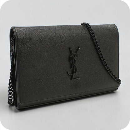 中古 サンローラン チェーンウォレット レディース ブランド SAINT LAURENT YSLモノグラム レザー 377829 ブラック USDSL113581011