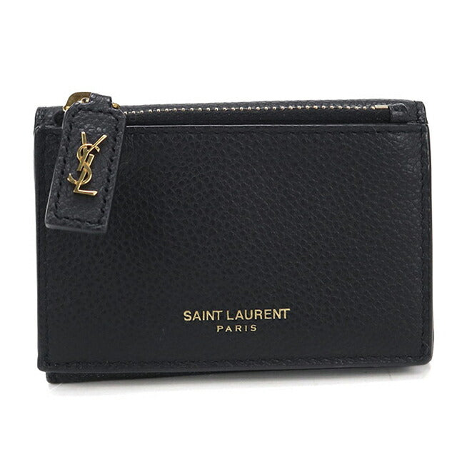 中古 サンローラン 三つ折り財布 三折財布 レディース ブランド SAINT LAURENT コンパクトウォレット レザー 607925 ブラック USDSL113889011