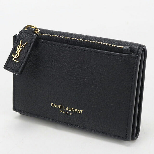 中古 サンローラン 三つ折り財布 三折財布 レディース ブランド SAINT LAURENT コンパクトウォレット レザー 607925 ブラック USDSL113889011