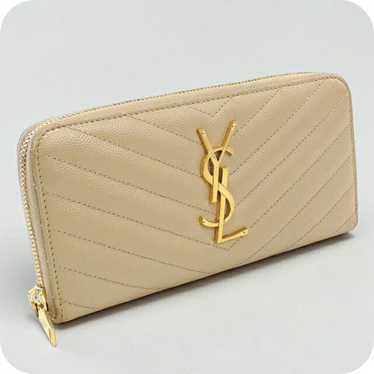 中古 サンローラン 長財布ラウンドファスナー レディース ブランド SAINT LAURENT モノグラム サンローラン  レザー 358094 ベージュ USDSL113893011
