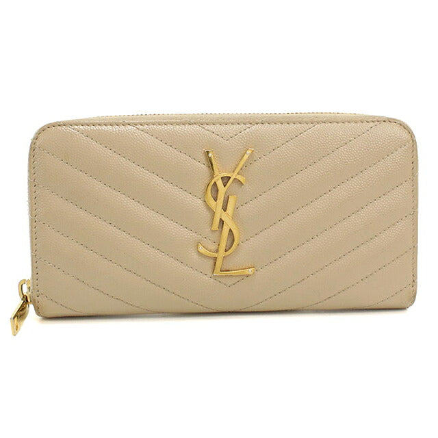 中古 サンローラン 長財布ラウンドファスナー レディース ブランド SAINT LAURENT モノグラム サンローラン  レザー 358094 ベージュ USDSL113893011