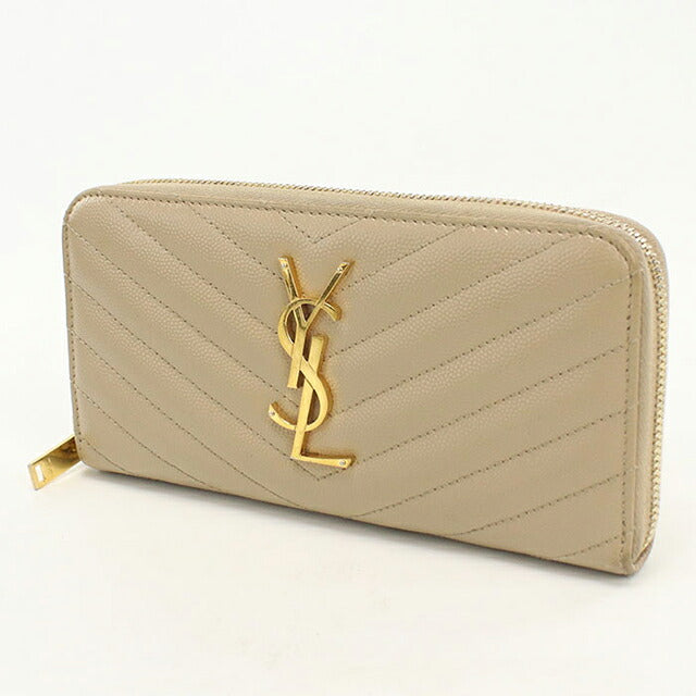中古 サンローラン 長財布ラウンドファスナー レディース ブランド SAINT LAURENT モノグラム サンローラン  レザー 358094 ベージュ USDSL113893011