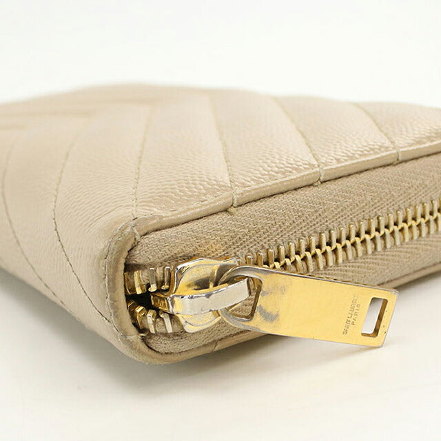 中古 サンローラン 長財布ラウンドファスナー レディース ブランド SAINT LAURENT モノグラム サンローラン  レザー 358094 ベージュ USDSL113893011